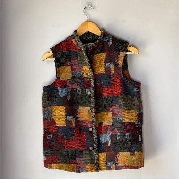 Coldwater Creek Vest Aztec Western Tapestry Patchwork - Picture 2 of 6